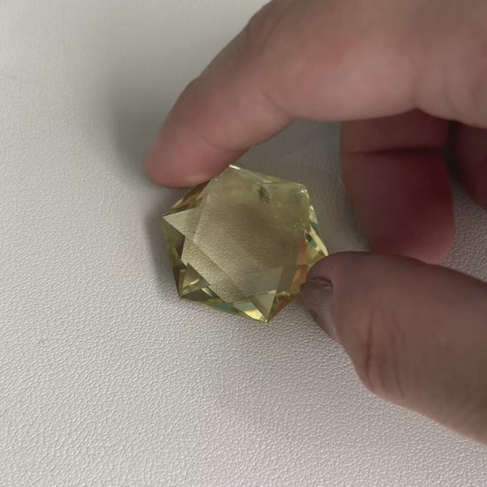 Carved Yellow Fluorite Hexagram Crystal - Sacred Geometry Art
