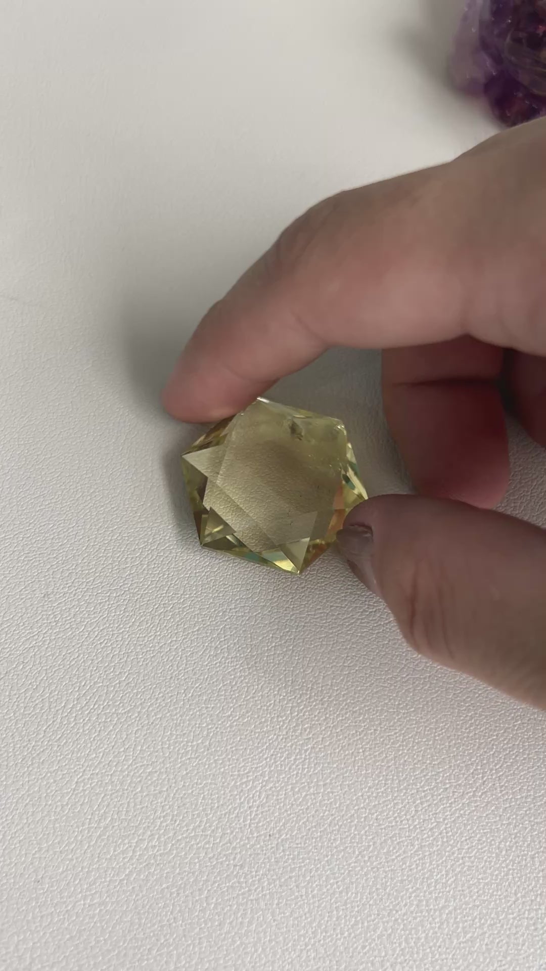 Carved Yellow Fluorite Hexagram Crystal - Sacred Geometry Art