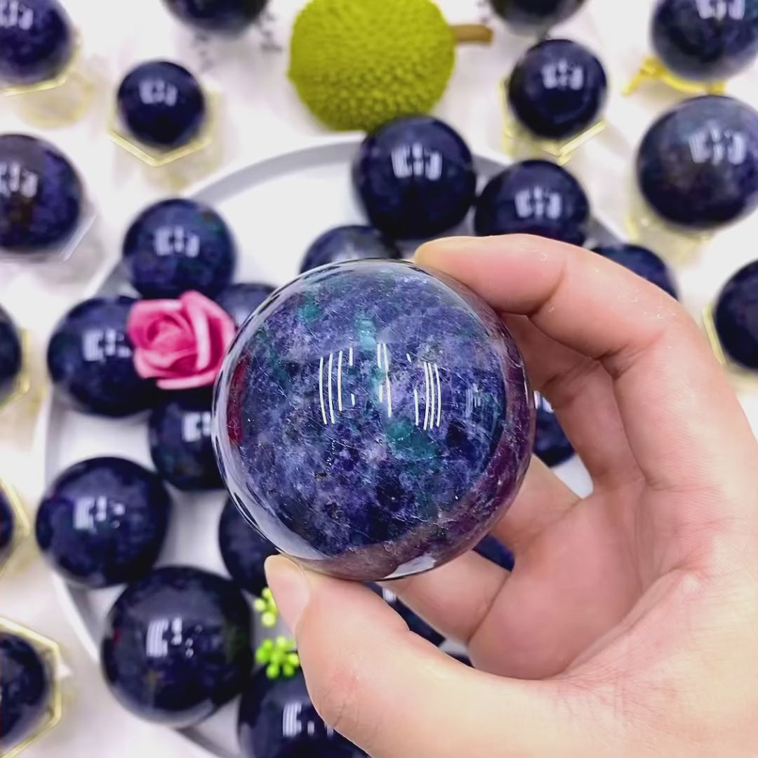 Blue Iolite Crystal Spheres in Various Sizes for Wholesale Buyers