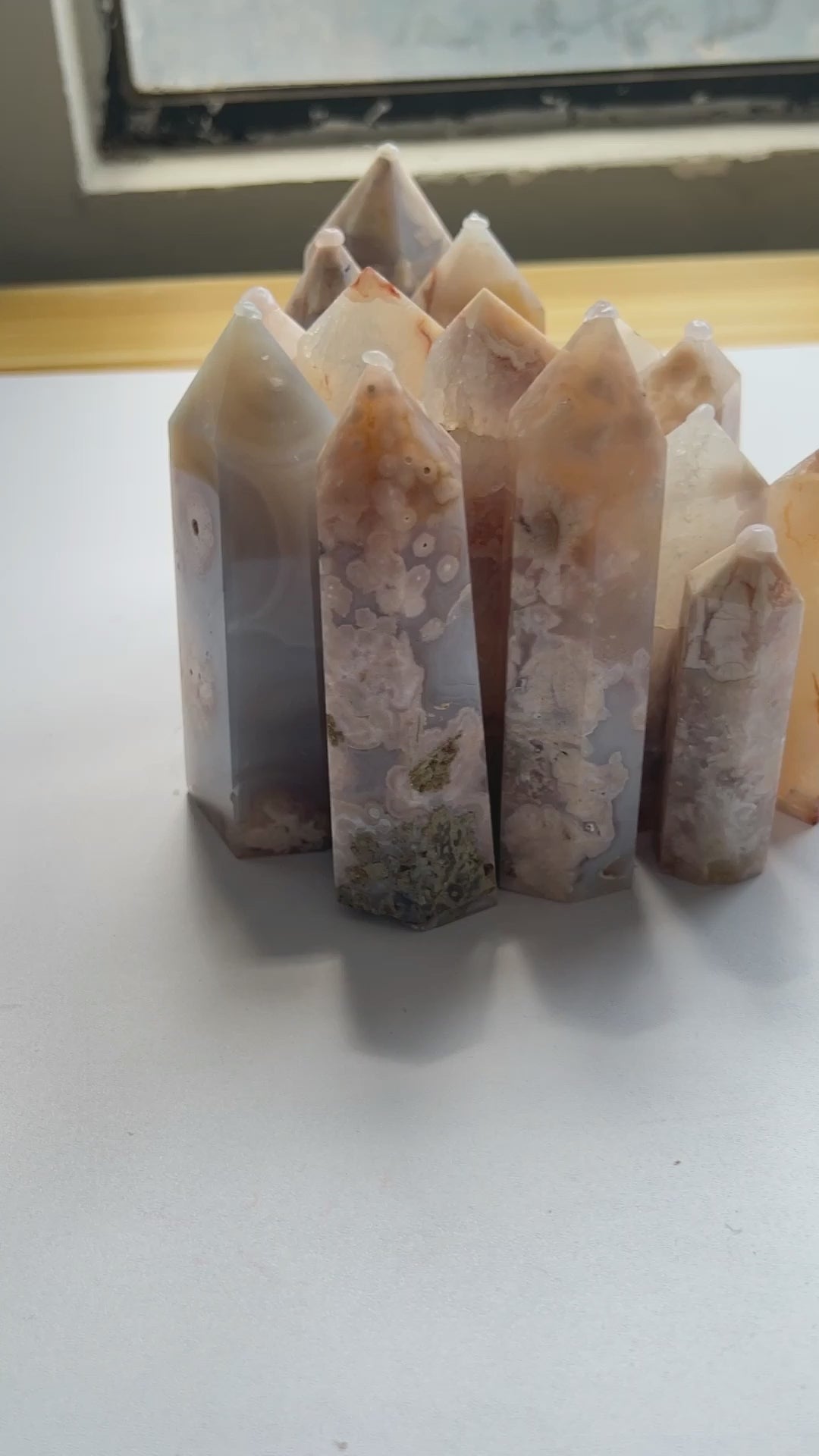 Flower Agate Tower for energy healing and chakra balancing
