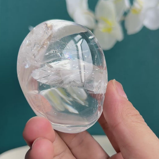 Top view of clear quartz free form energy amplifier showcasing unique formation