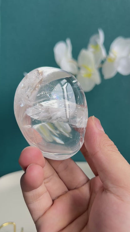 Top view of clear quartz free form energy amplifier showcasing unique formation