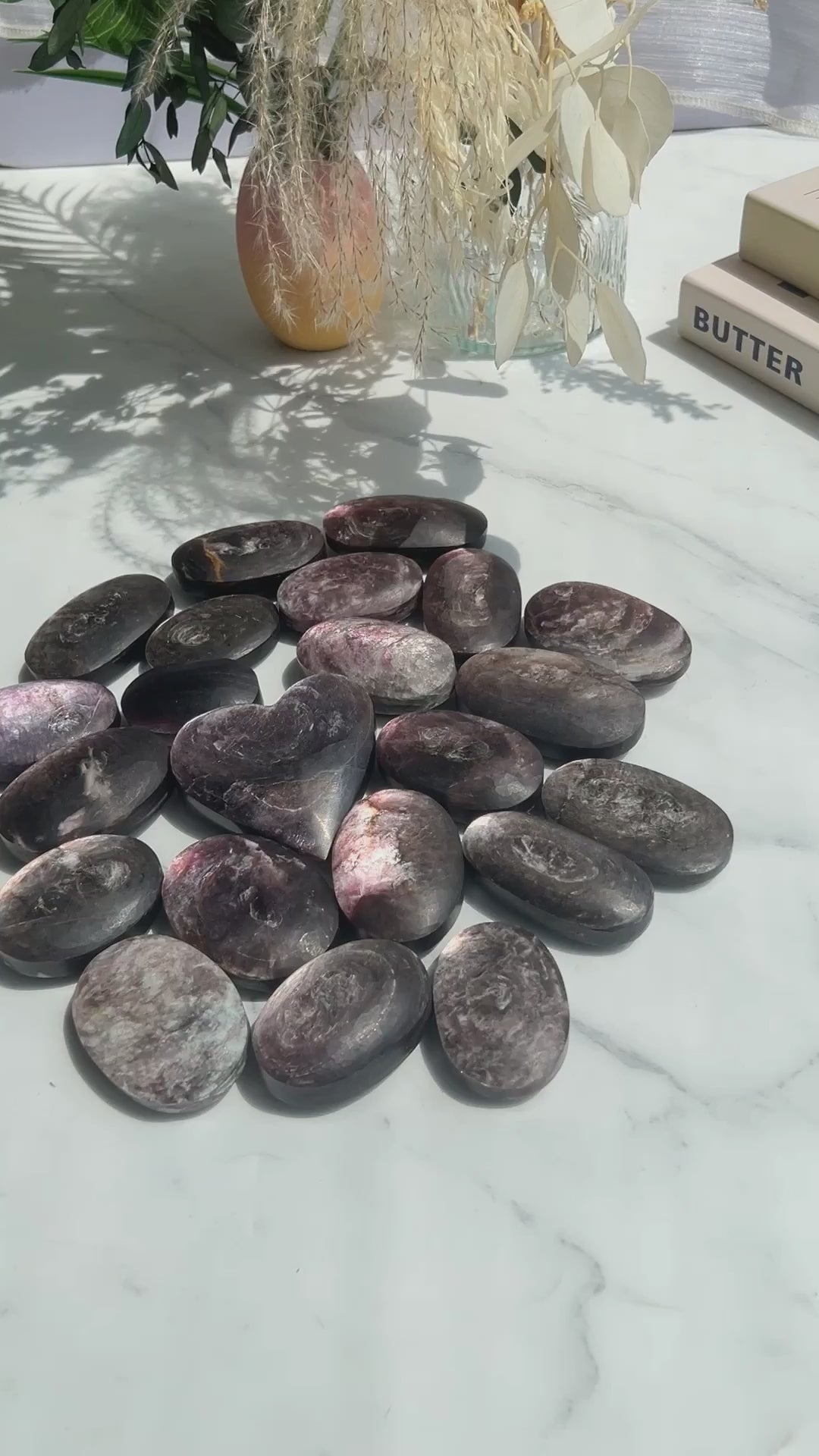 Retail Display Ideas for Purple Mica Palm Stones