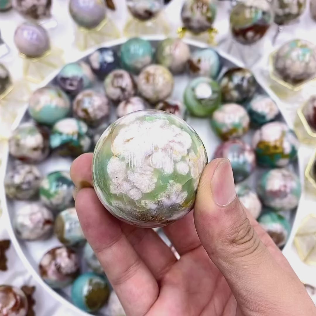 Green Flower Agate Sphere Natural Pattern Detail Wholesale Crystal