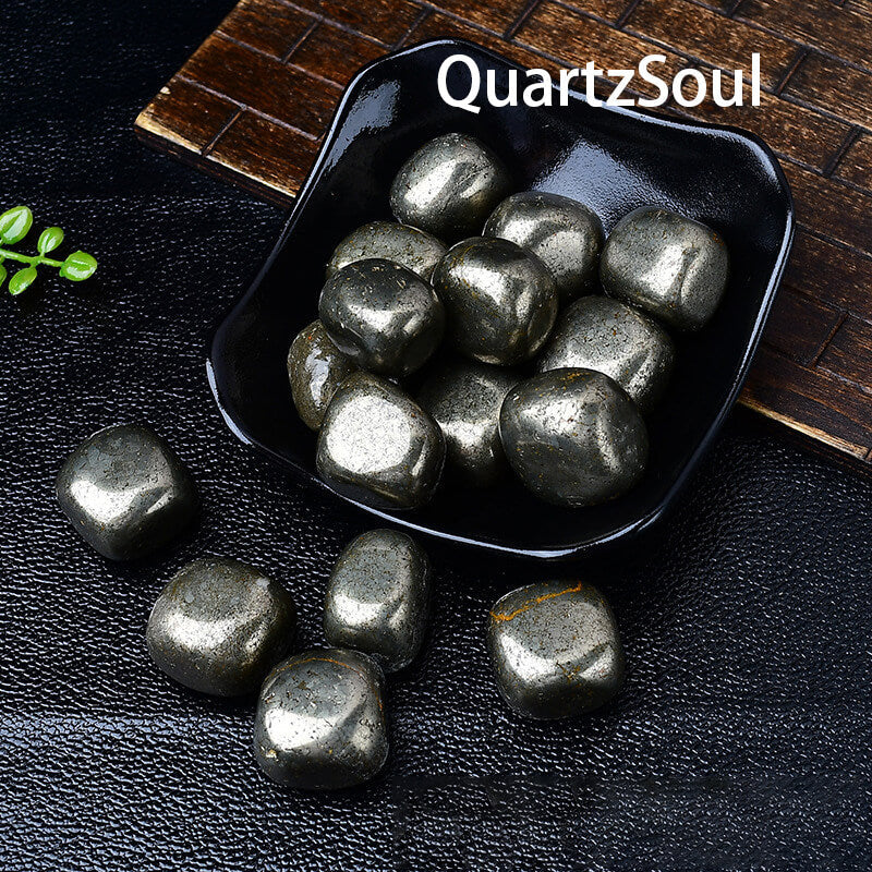  Pyrite Tumbled Stones in Display Bowl for Protection and Wealth Energy
