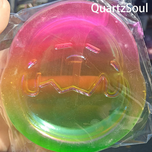  Rainbow selenite crystal egg wholesale with gradient colors and smiley design