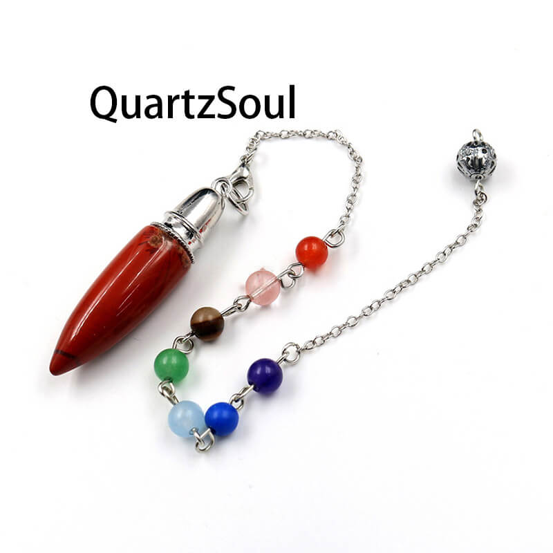  Red Jasper Crystal Pendulum Spiritual Tool with Chakra Beads