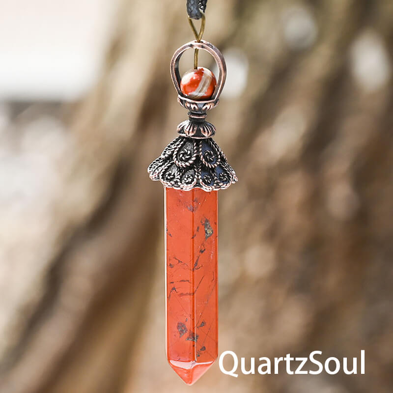 Red jasper hexagonal crystal pendulum for grounding energy work