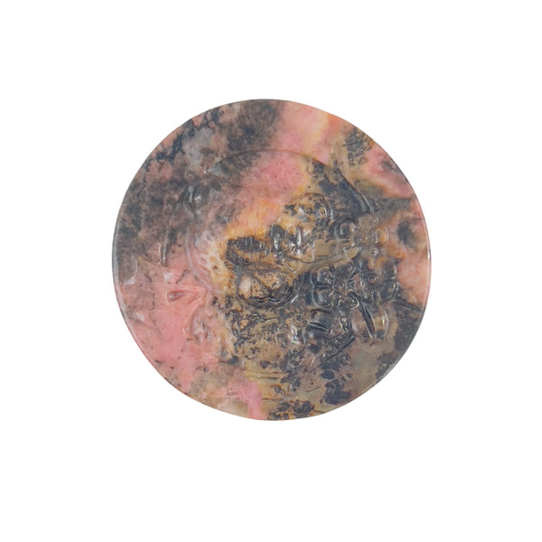 Rhodonite bear carving with healing crystal props and accessories