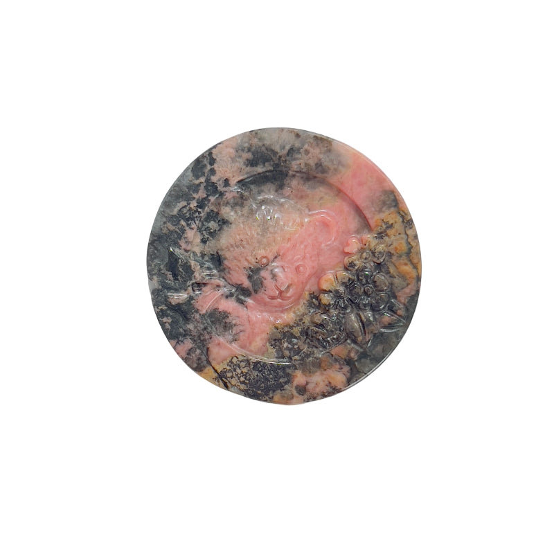 Face Detail of Bear Shape Rhodonite Crystal Carving