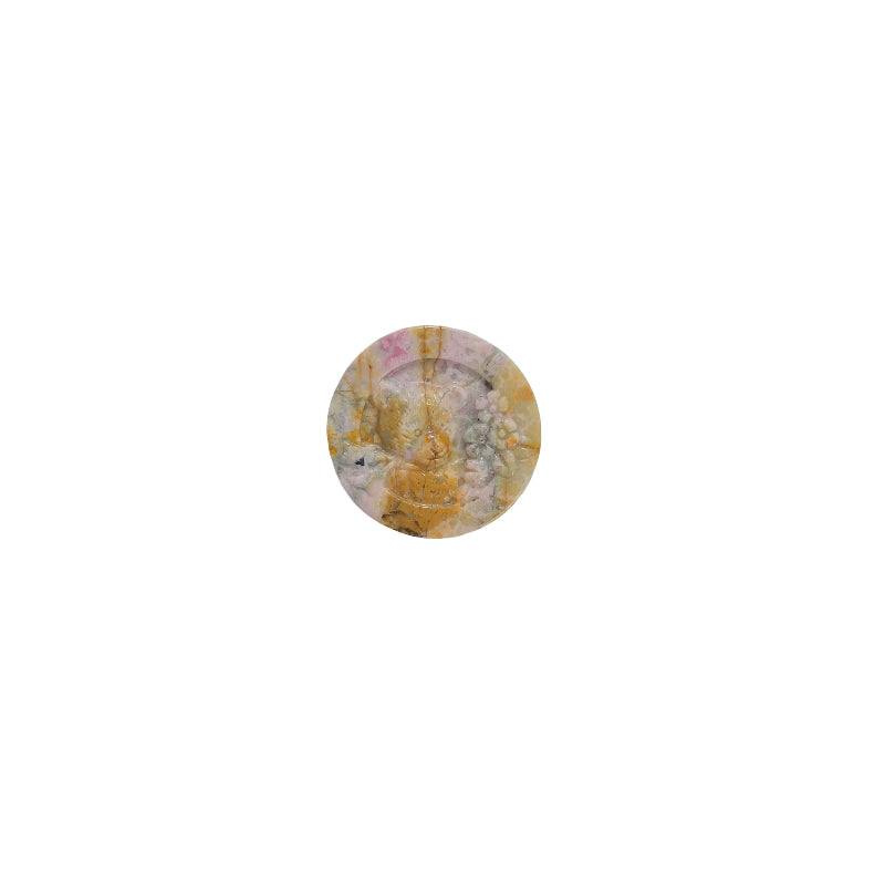 Rhodonite bear carving showing black dendrite pattern detail