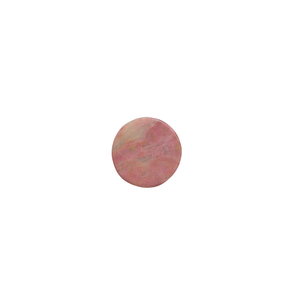 Side angle of bear shaped rhodonite crystal showing natural pink stone patterns