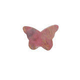 Pink rhodonite butterfly crystal carving front view showing floral details
