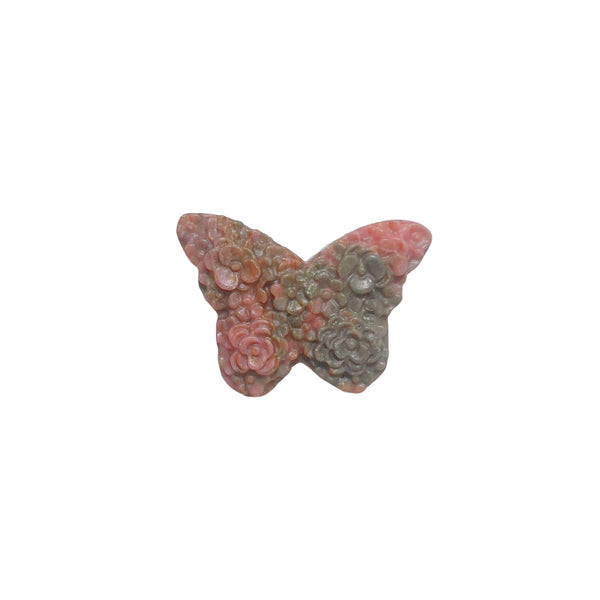 Black Matrix Detail in Pink Rhodonite Butterfly Carving