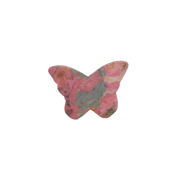 Pink Rhodonite Butterfly Carving with Detailed Flower Pattern