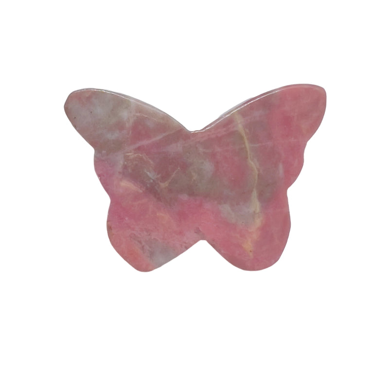 Detailed Floral Pattern on Pink Rhodonite Butterfly Crystal