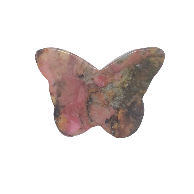Rhodonite Butterfly Crystal with Detailed Floral Carving