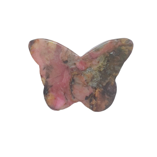 Rhodonite Butterfly Crystal with Detailed Floral Carving