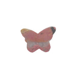 Front view of pink rhodonite butterfly crystal carving with rose details
