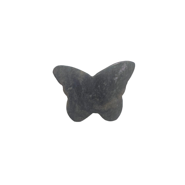 Rhodonite butterfly crystal carving front view showing floral pattern