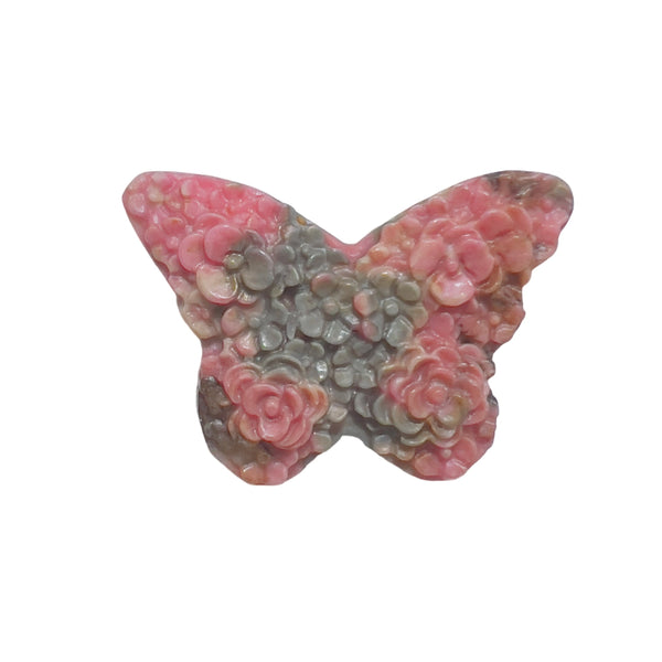 Pink and Gray Marbled Rhodonite Crystal Butterfly Carving