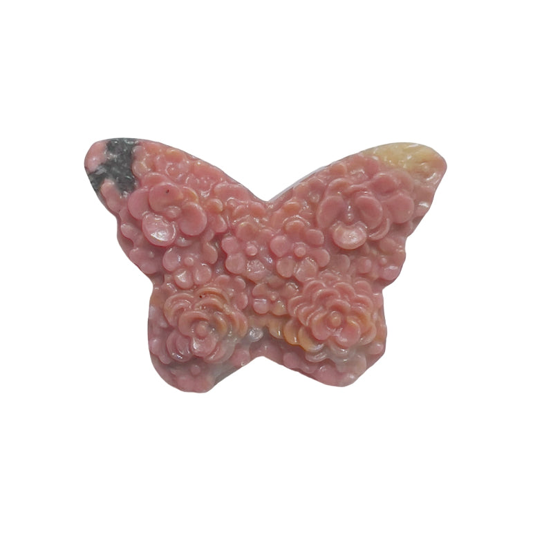 Rhodonite butterfly crystal carving size measurement with digital caliper
