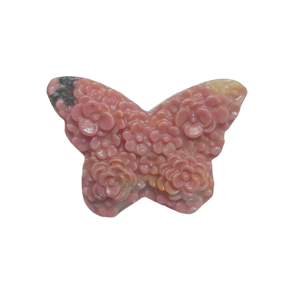 Rhodonite butterfly crystal carving size measurement with digital caliper