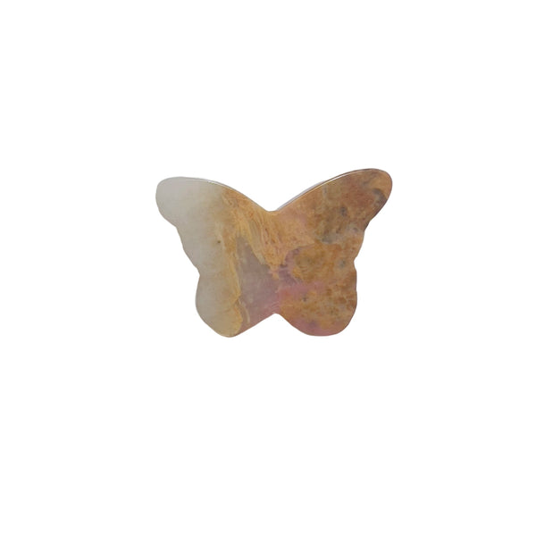 Handcrafted rhodonite butterfly crystal with natural pink rose carvings