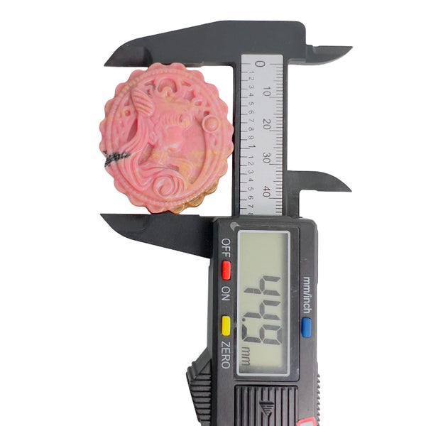 Pink Rhodonite Crystal Cameo with Digital Caliper Height Measurement