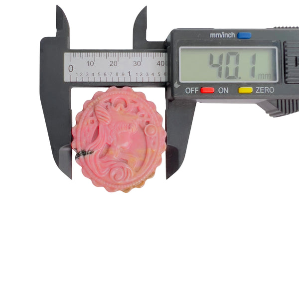 Pink Rhodonite Crystal Cameo with Digital Caliper Width Measurement