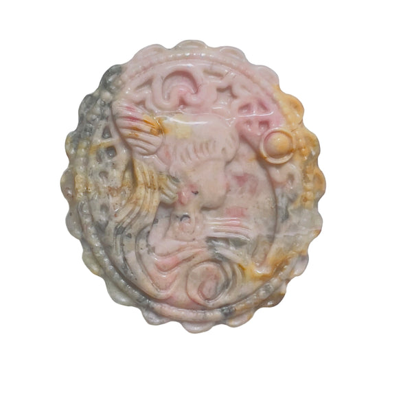 Close-up of Rhodonite Cameo Crystal Showing Natural Stone Pattern and Veining