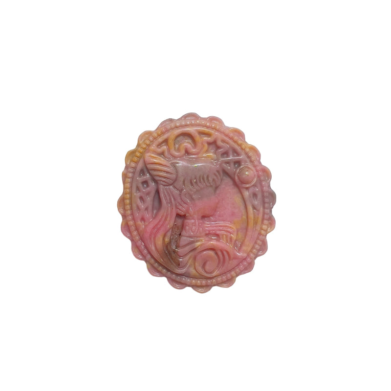Natural pink rhodonite carved crystal pendant with magical girl design