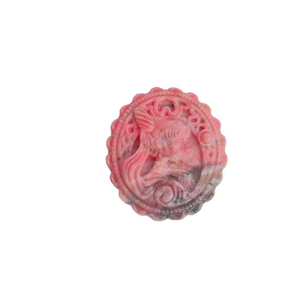 Pink Rhodonite Carved Crystal Pendant Size Comparison with Common Object