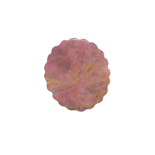 Pink rhodonite carved medallion with bird design crystal healing stone