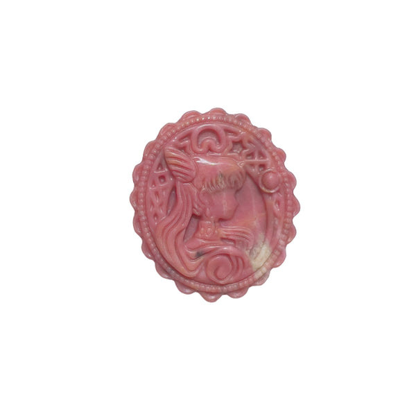 Natural pink rhodonite crystal carved with magical girl pattern for healing