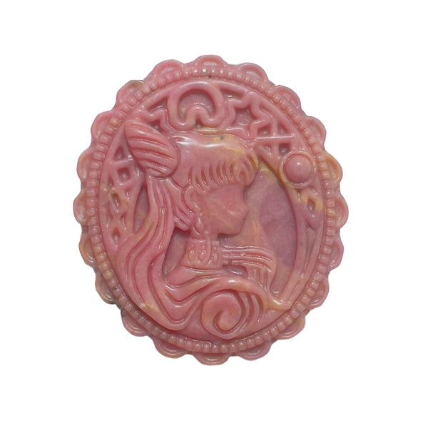 Pink Rhodonite Crystal Carved Cameo with Size Measurement