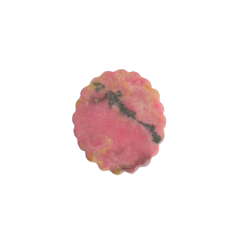 Back View of Pink Rhodonite Crystal Pendant Showing Natural Patterns