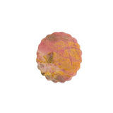 Back view of pink and yellow Rhodonite carved pendant showing natural stone patterns