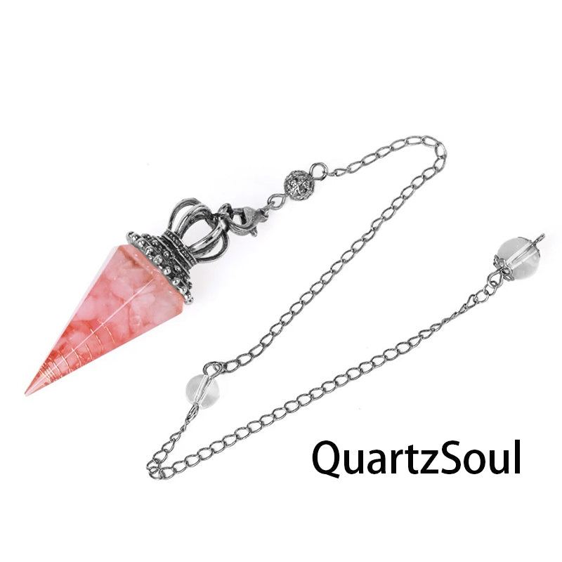 Rose Quartz crystal pendulum with silver crown cap for love readings