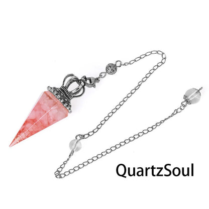 Rose Quartz crystal pendulum with silver crown cap for love readings