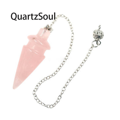 Pink Rose Quartz Crystal Pendulum for Healing with Silver Chain