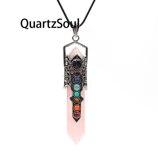 Natural Rose Quartz Crystal Pendulum for Divination and Chakra Healing
