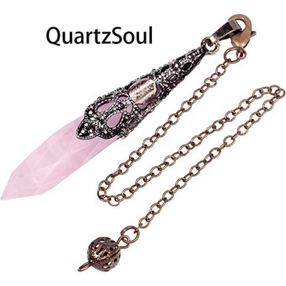Rose Quartz Crystal Pendulum with Intricate Copper Setting