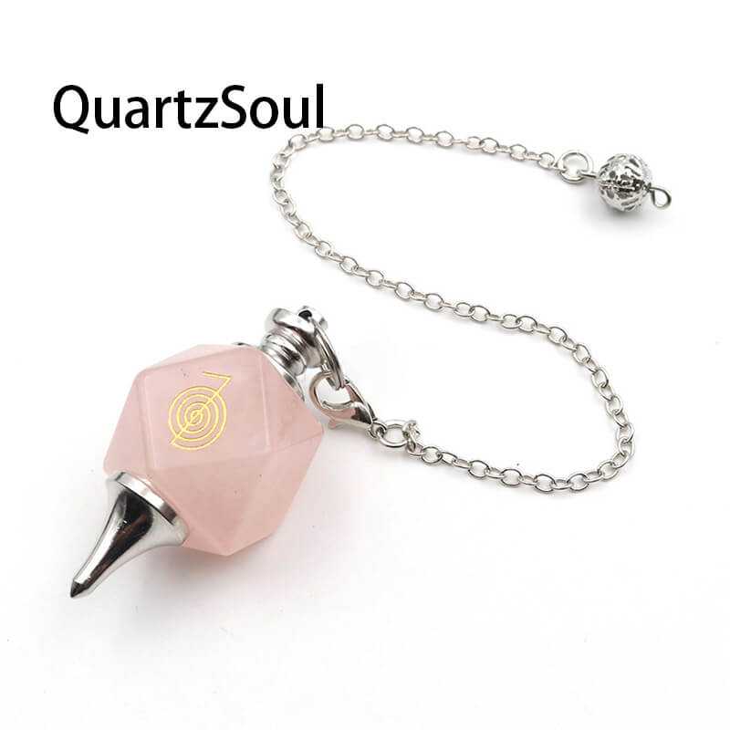 Rose Quartz Crystal Pendulum with Sacred Geometry Symbol for Love and Healing