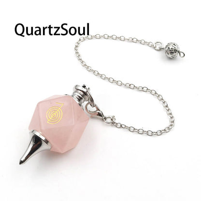 Rose Quartz Crystal Pendulum with Sacred Geometry Symbol for Love and Healing