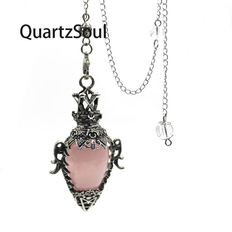 Rose Quartz Crystal Pendulum with Silver Filigree Design for Chakra Healing
