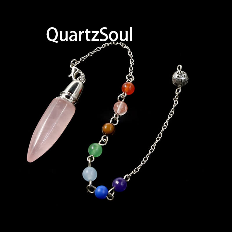 Rose Quartz Crystal Pendulum with Chakra Chain for Spiritual Guidance