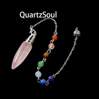 Rose Quartz Crystal Pendulum with Chakra Chain for Spiritual Guidance