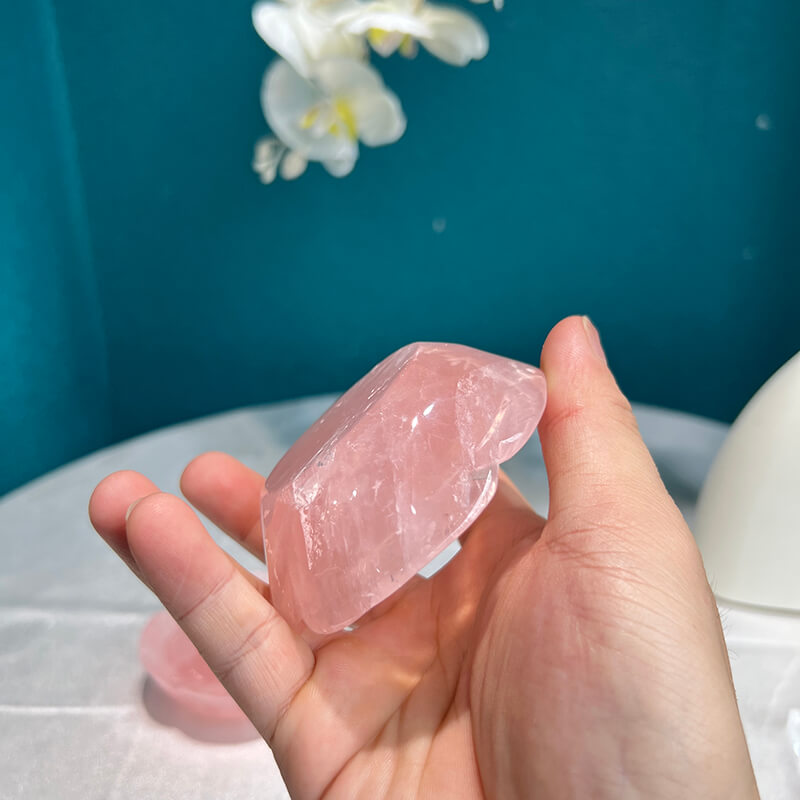 Detailed Carved Petals of Rose Quartz Crystal Flower