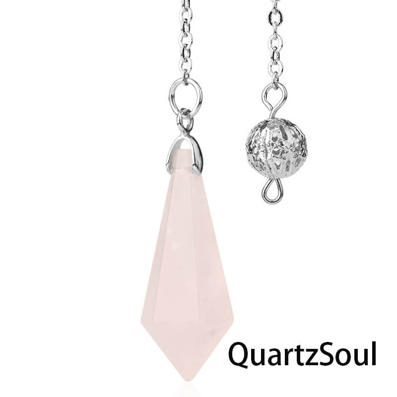 Rose Quartz hexagonal pendulum with silver chain for love and harmony